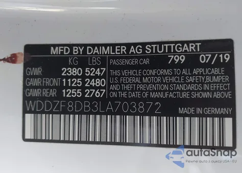 2020 Mercedes-Benz E 350 z USA, uszkodzony, nr VIN WDDZF8DB3LA703872